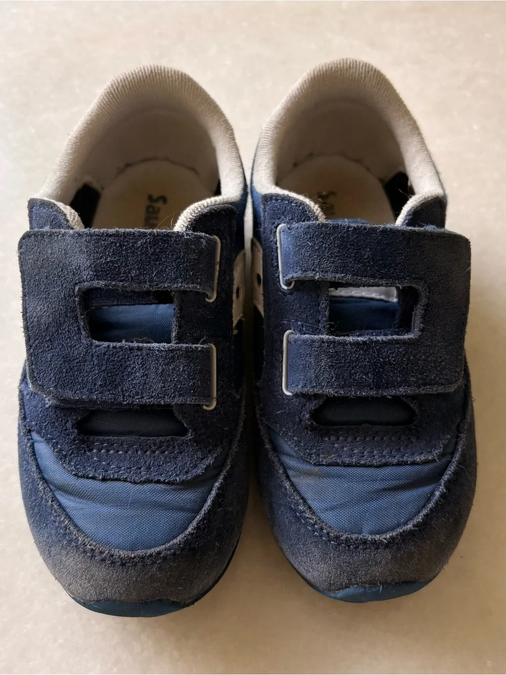 Saucony Navy and White Kids Velcro Sneakers